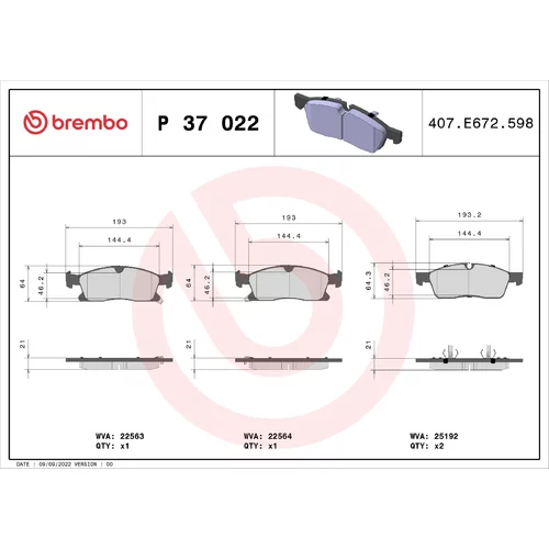 Sada brzdových platničiek kotúčovej brzdy BREMBO P 37 022