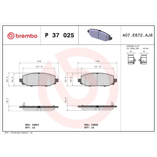 Sada brzdových platničiek kotúčovej brzdy BREMBO P 37 025