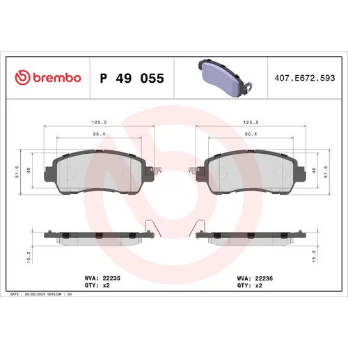 Sada brzdových platničiek kotúčovej brzdy BREMBO P 49 055