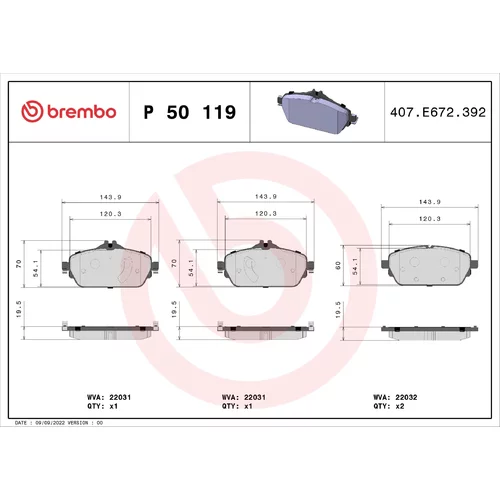 Sada brzdových platničiek kotúčovej brzdy BREMBO P 50 119