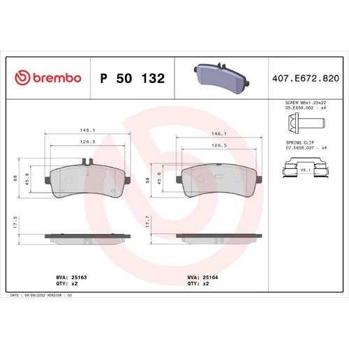 Sada brzdových platničiek kotúčovej brzdy BREMBO P 50 132