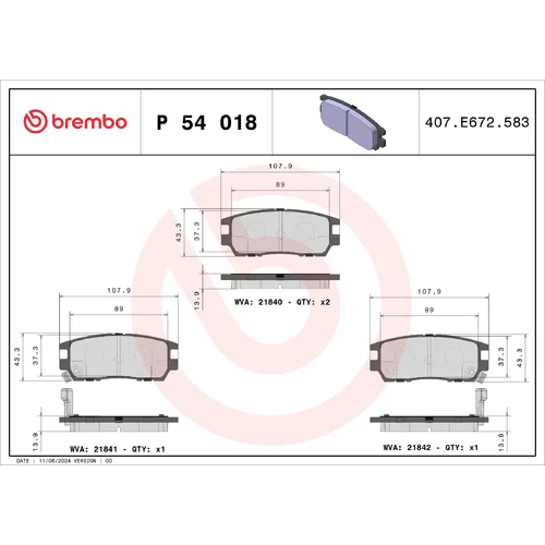 Sada brzdových platničiek kotúčovej brzdy BREMBO P 54 018