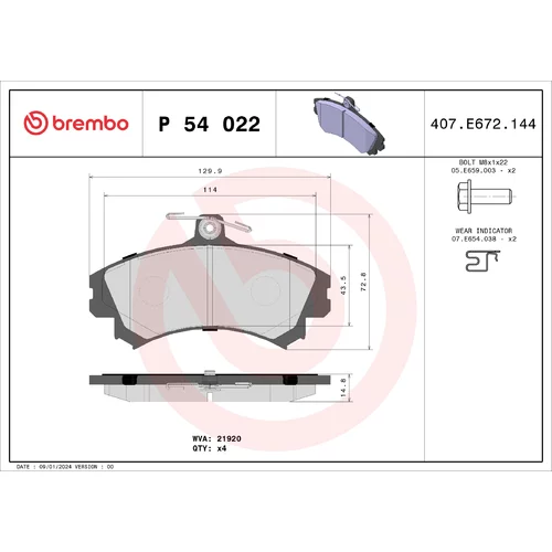 Sada brzdových platničiek kotúčovej brzdy BREMBO P 54 022