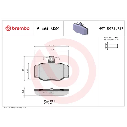 Sada brzdových platničiek kotúčovej brzdy BREMBO P 56 024