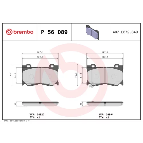 Sada brzdových platničiek kotúčovej brzdy BREMBO P 56 089