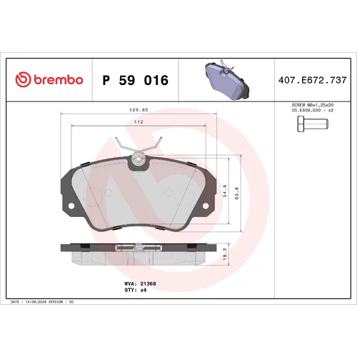 Sada brzdových platničiek kotúčovej brzdy BREMBO P 59 016