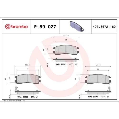 Sada brzdových platničiek kotúčovej brzdy BREMBO P 59 027