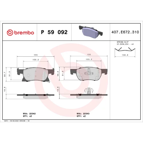 Sada brzdových platničiek kotúčovej brzdy BREMBO P 59 092