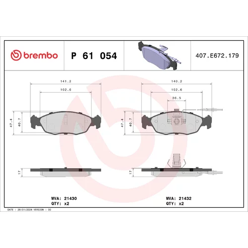 Sada brzdových platničiek kotúčovej brzdy BREMBO P 61 054