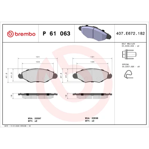 Sada brzdových platničiek kotúčovej brzdy BREMBO P 61 063