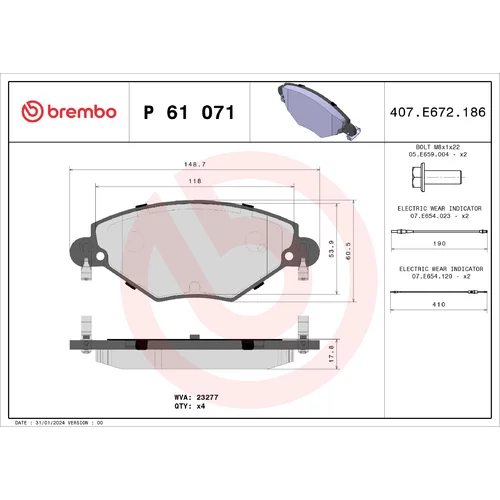 Sada brzdových platničiek kotúčovej brzdy BREMBO P 61 071