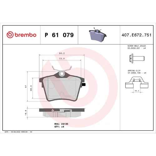 Sada brzdových platničiek kotúčovej brzdy BREMBO P 61 079