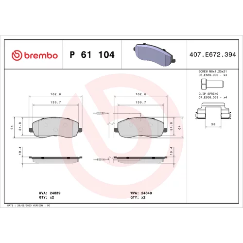 Sada brzdových platničiek kotúčovej brzdy BREMBO P 61 104