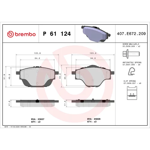 Sada brzdových platničiek kotúčovej brzdy BREMBO P 61 124