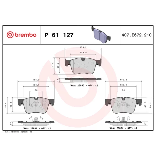 Sada brzdových platničiek kotúčovej brzdy BREMBO P 61 127