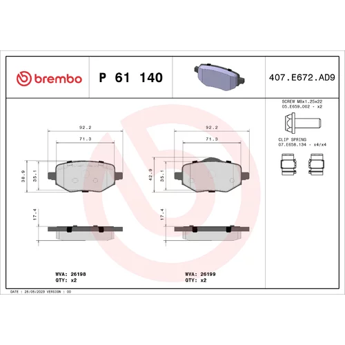 Sada brzdových platničiek kotúčovej brzdy BREMBO P 61 140