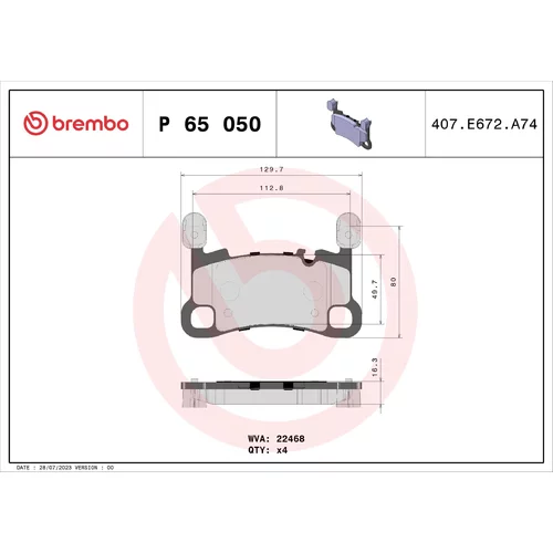 Sada brzdových platničiek kotúčovej brzdy BREMBO P 65 050