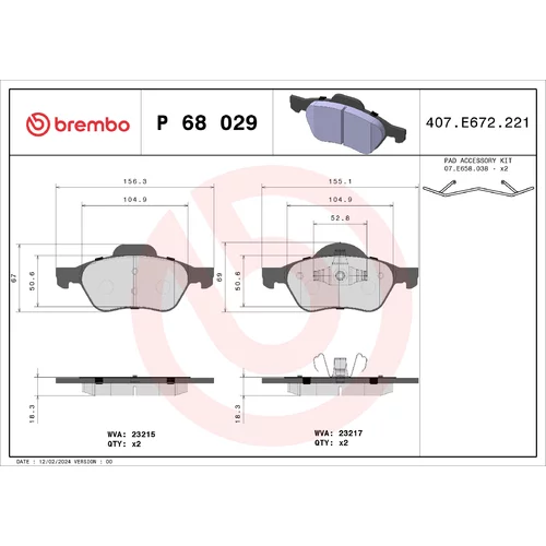 Sada brzdových platničiek kotúčovej brzdy BREMBO P 68 029