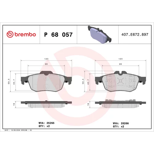 Sada brzdových platničiek kotúčovej brzdy BREMBO P 68 057