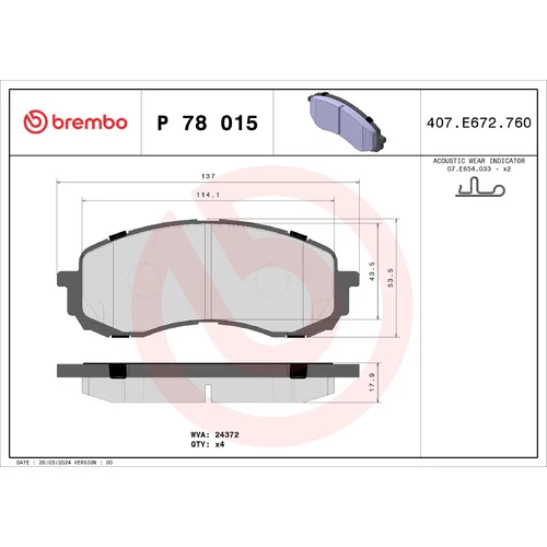 Sada brzdových platničiek kotúčovej brzdy BREMBO P 78 015