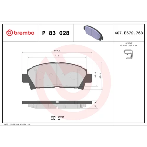 Sada brzdových platničiek kotúčovej brzdy BREMBO P 83 028