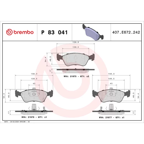 Sada brzdových platničiek kotúčovej brzdy BREMBO P 83 041