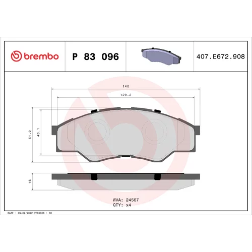 Sada brzdových platničiek kotúčovej brzdy BREMBO P 83 096