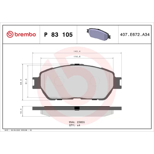 Sada brzdových platničiek kotúčovej brzdy BREMBO P 83 105