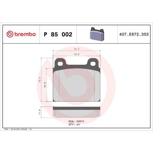 Sada brzdových platničiek kotúčovej brzdy BREMBO P 85 002