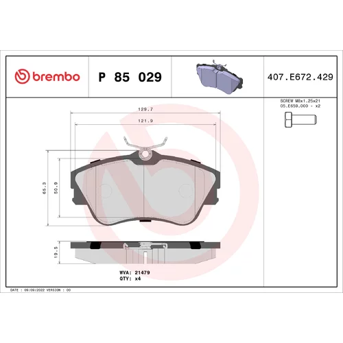 Sada brzdových platničiek kotúčovej brzdy BREMBO P 85 029