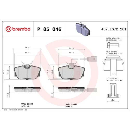 Sada brzdových platničiek kotúčovej brzdy BREMBO P 85 046