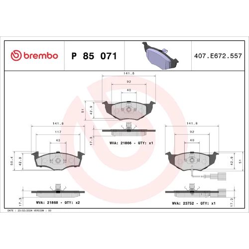 Sada brzdových platničiek kotúčovej brzdy BREMBO P 85 071