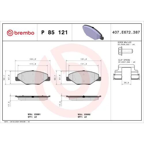 Sada brzdových platničiek kotúčovej brzdy BREMBO P 85 121