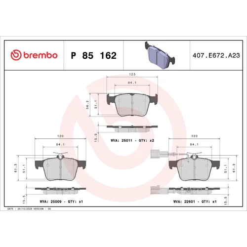 Sada brzdových platničiek kotúčovej brzdy BREMBO P 85 162