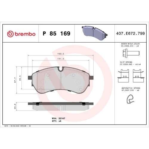 Sada brzdových platničiek kotúčovej brzdy BREMBO P 85 169