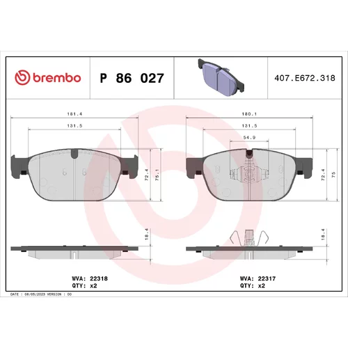 Sada brzdových platničiek kotúčovej brzdy BREMBO P 86 027