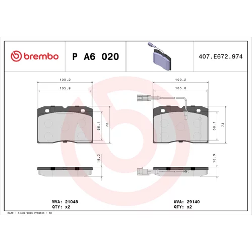 Sada brzdových platničiek kotúčovej brzdy BREMBO P A6 020