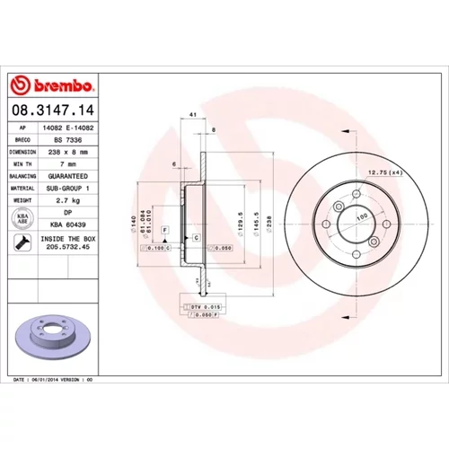 Brzdový kotúč BREMBO 08.3147.14