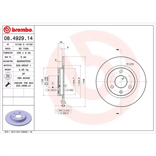 Brzdový kotúč BREMBO 08.4929.14