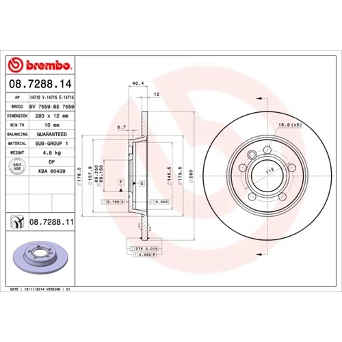 Brzdový kotúč BREMBO 08.7288.11