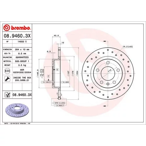 Brzdový kotúč BREMBO 08.9460.3X