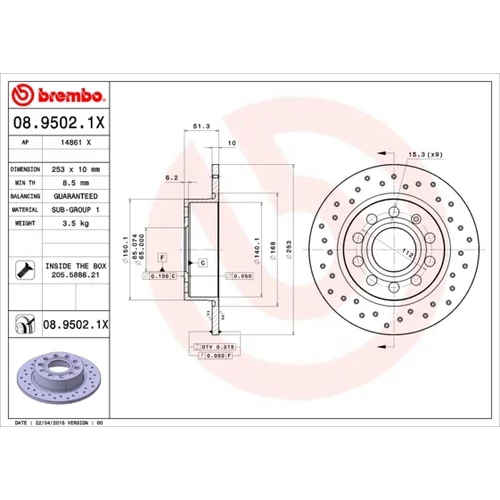 Brzdový kotúč BREMBO 08.9502.1X