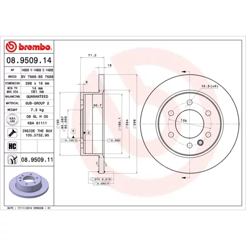 Brzdový kotúč BREMBO 08.9509.11