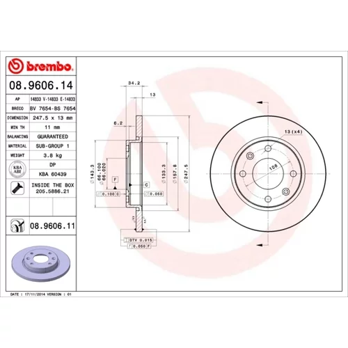 Brzdový kotúč BREMBO 08.9606.11