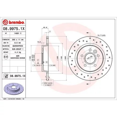 Brzdový kotúč BREMBO 08.9975.1X