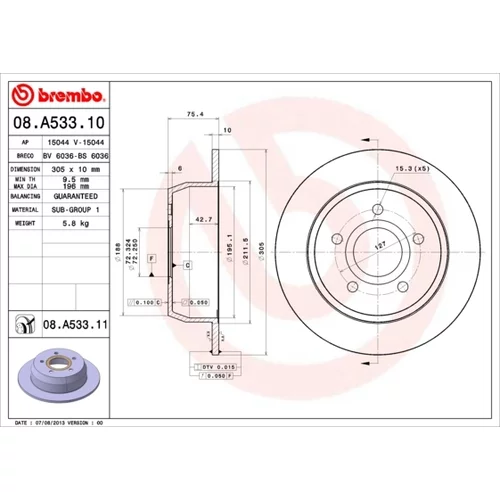 Brzdový kotúč BREMBO 08.A533.11