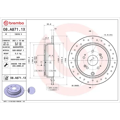 Brzdový kotúč BREMBO 08.A871.1X