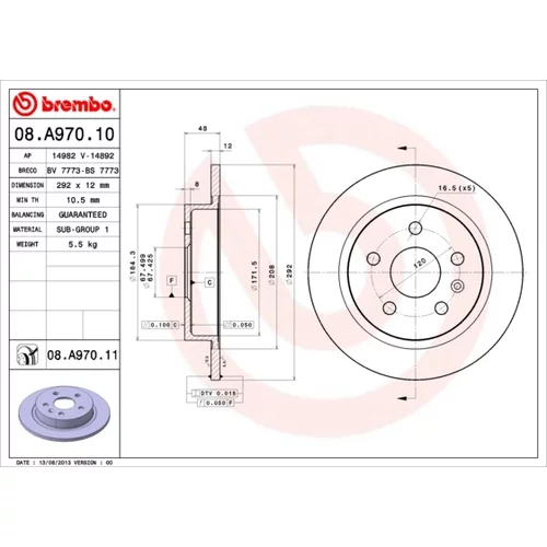 Brzdový kotúč BREMBO 08.A970.11