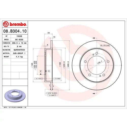 Brzdový kotúč BREMBO 08.B304.10