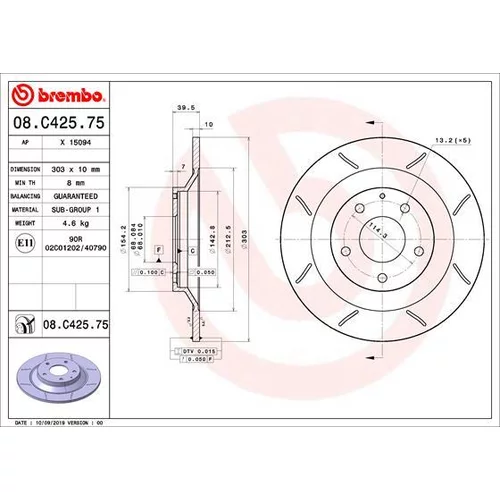 Brzdový kotúč BREMBO 08.C425.75